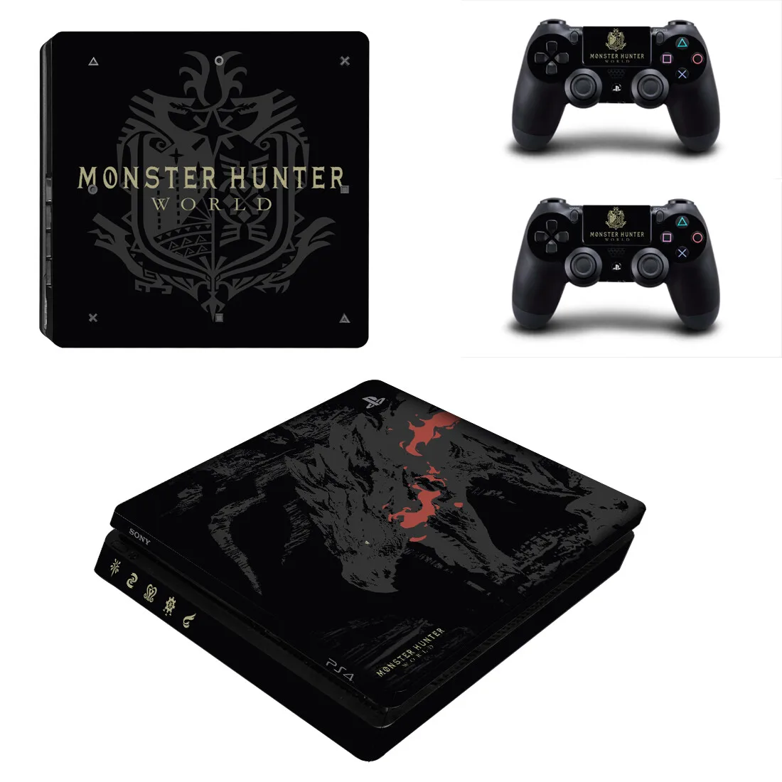 Monster Hunter World Ps4 Slim Skin Sticker Decalcomania Cover Protector Per Console E Controller Skin Vinyl