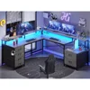 L Shaped Desk with 6 Drawer, 108" Office Desk with File Drawer & Power Outlet, Corner Computer Desk,Two Person Desk, Gaming Desk 1