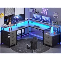 L Shaped Desk with 6 Drawer, 108" Office Desk with File Drawer & Power Outlet, Corner Computer Desk,Two Person Desk, Gaming Desk 1