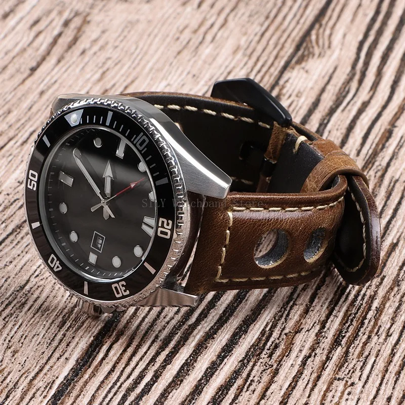 Vintage-Style Breathable Leather Watch Band - Premium Cowhide, Waterproof Wristbelt