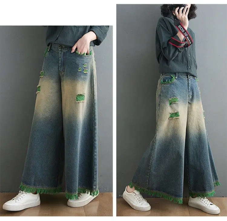 Calças de Brim Roupas de Moda Streetwear Femininas Capris Calças Largas Perna Calça Mulher Coreana Jeans Jean Grande Roupas Baggy 14 Computers & Electronics