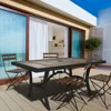 Highland 40 by 66 Inch Al Fresco Dining Table with Grouted Wood Look Tile Top and Cast Aluminum Frames, Black/Taupe 1