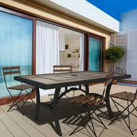 Highland 40 by 66 Inch Al Fresco Dining Table with Grouted Wood Look Tile Top and Cast Aluminum Frames, Black/Taupe 1