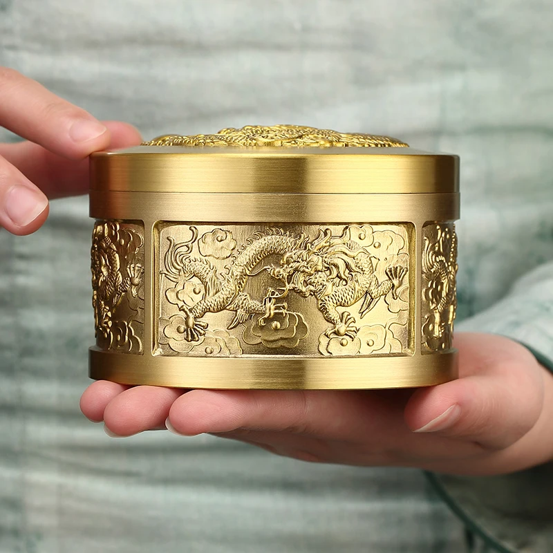 

Pure Brass Tea Cans Boutique High-Grade Tea Box Pu'er Tea Storage Box Tea Recovering Sealed Cans Small Size