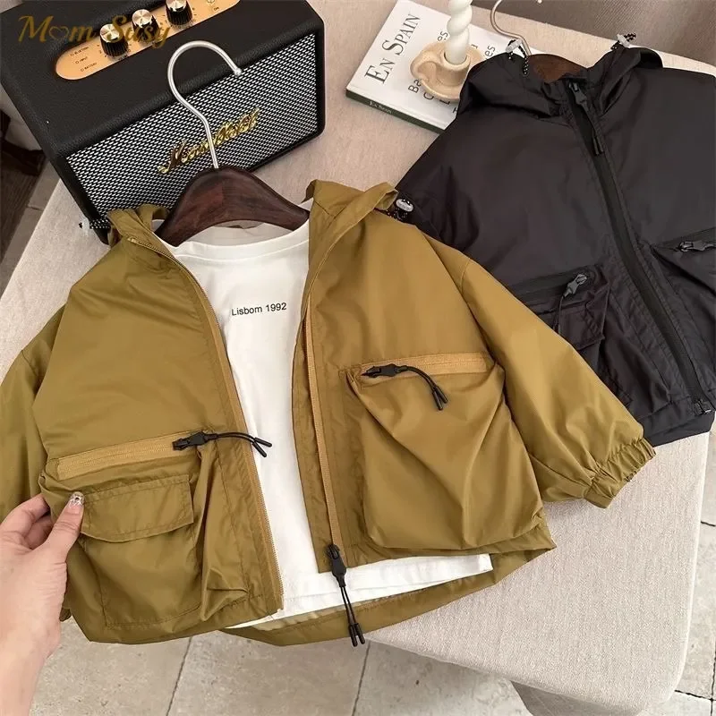 Fashion Baby Girl Boy Hooded Jacket Pocket Infant Toddler Kid Outdoor Coat Autumn Spring Child Outwear Baby Clothes 1-10Y