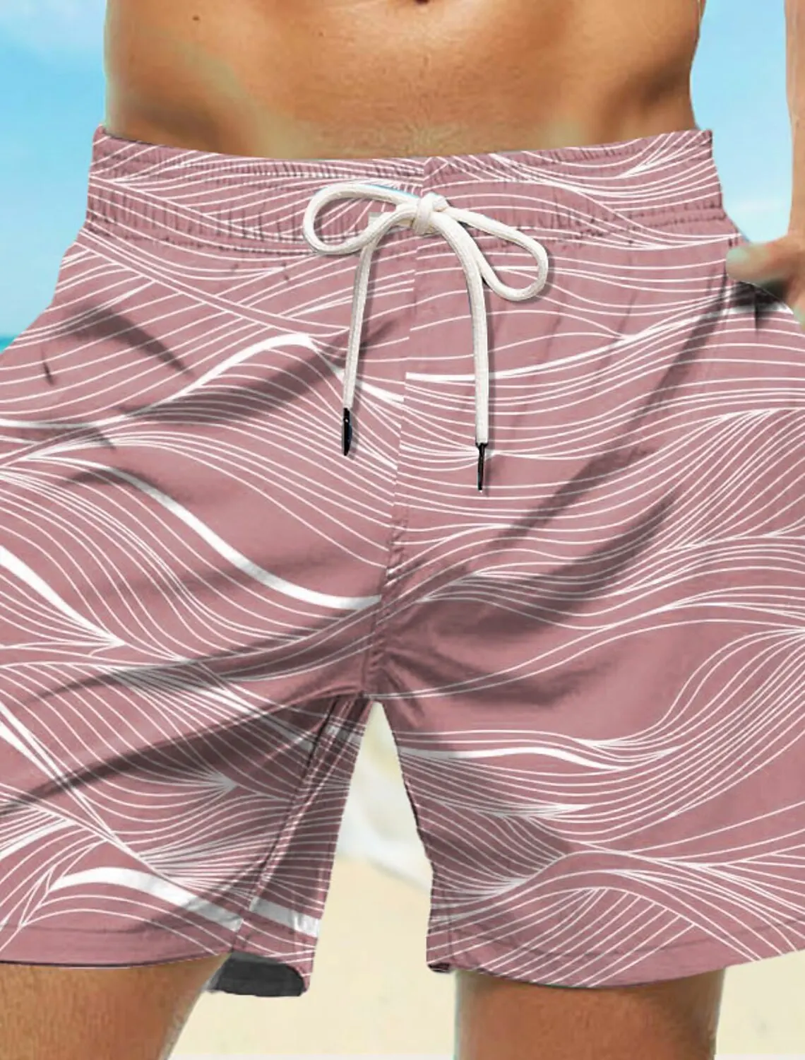 새로운 남성 보드 짧은 수영 반바지 수영 트렁크 Drawstring 파도 그래픽 인쇄 빠른 건조 캐주얼 휴가 하와이 반바지