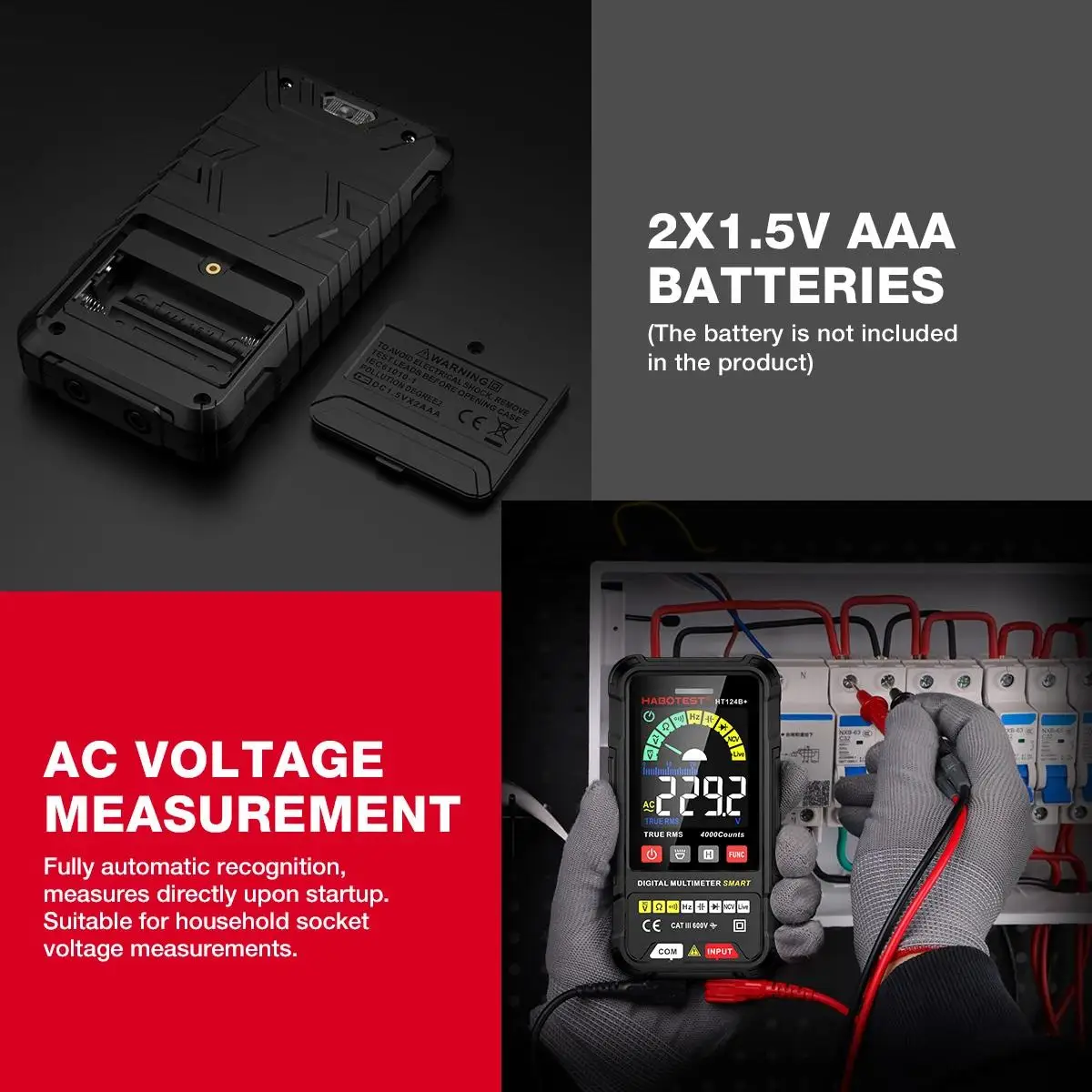 HABOTEST HT124 Series Digital Smart Multimeter 4000 Counts Auto Range Tester Ohm Hz Capacitance True RMS AC DC DMM Multitester