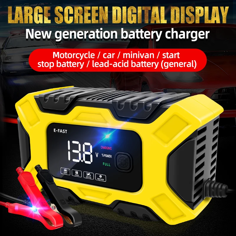 6A 12V Car Battery Charger Fully Automatic Starting Auxiliary Repair Charge Intelligent Fast Charging For Motorcycle Cars Trucks