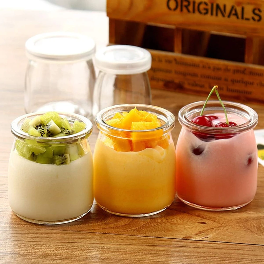 100/150/200ml Clear Glass Food Bottle with Lid Pudding Yogurt Container Milk Jams Jelly Mousse Honey Spice Storage Jars Mini Cup 6