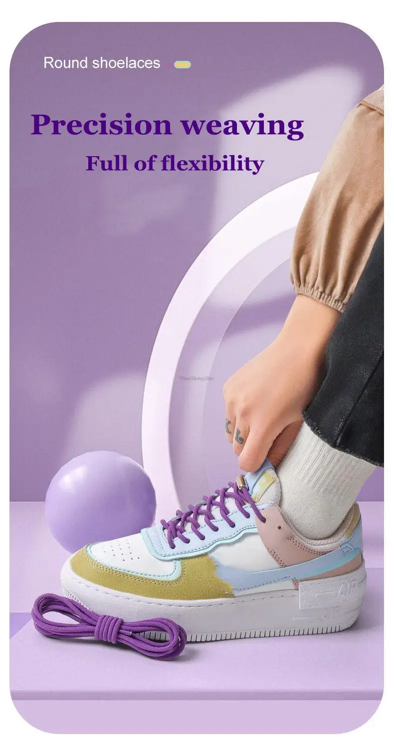 2024 New Round Elastic Laces Sneakers Shoelaces Without Ties No Tie Shoe Laces Kids Adult Quick Shoe Lace Rubber Bands for Shoes