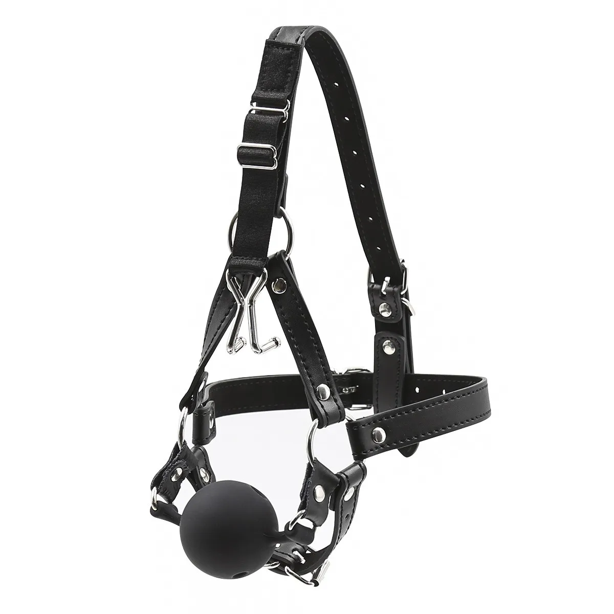 Adult SM Sex Products Bdsm Bondage Harness Strap Head Belts with Mouth Gag Ball and Nose Hook for Fetish Role Play Sex Toys