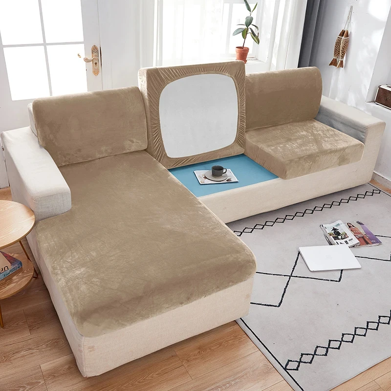 Velvet Sofa Seat Cushion Covers For Living Room Plush Sofa Cushion Covers Soft Stretch Sofas Couch Slipcover Furniture Protector 5