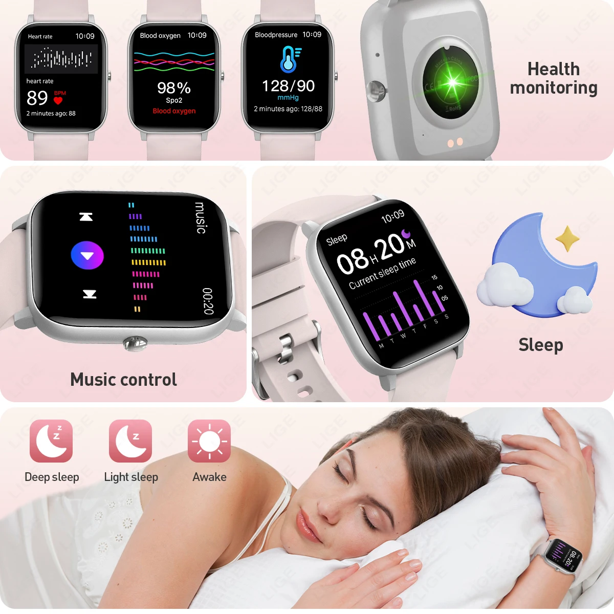 LIGE 1.85" Bluetooth Call Smart Watch Women Men Full Touch Screen Sports Fitness Pedometer Heart Rate Smartwatch For Android IOS