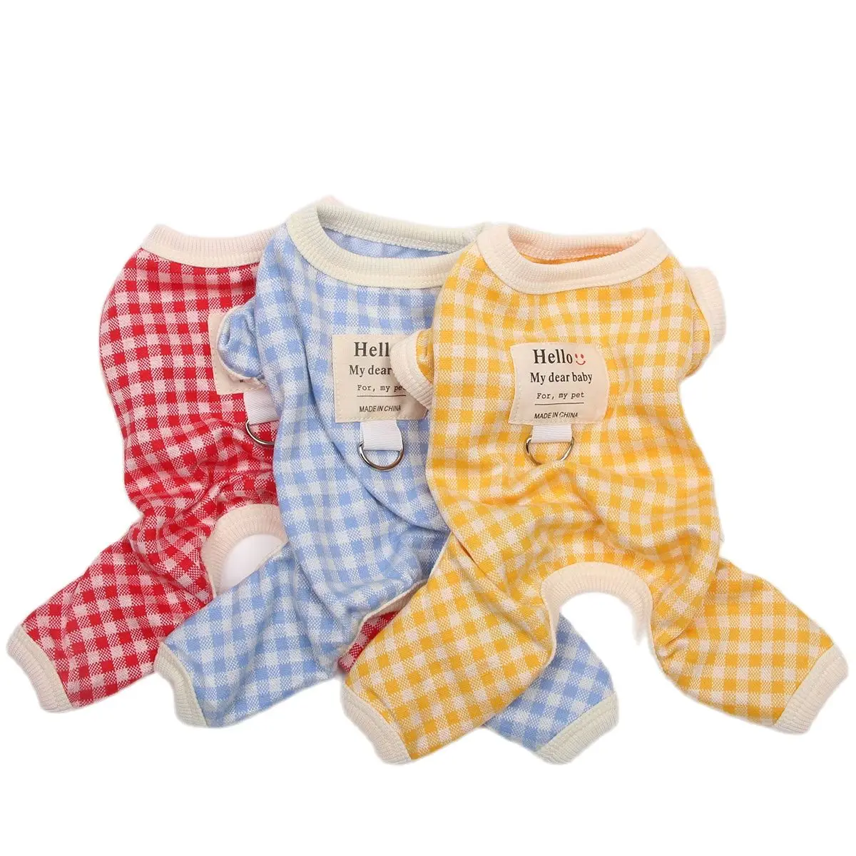 Pet Dog Knited JumpSuit Pajamas Plaid Design Soft Tracksuit Cat Puppy Pants T-Shirt