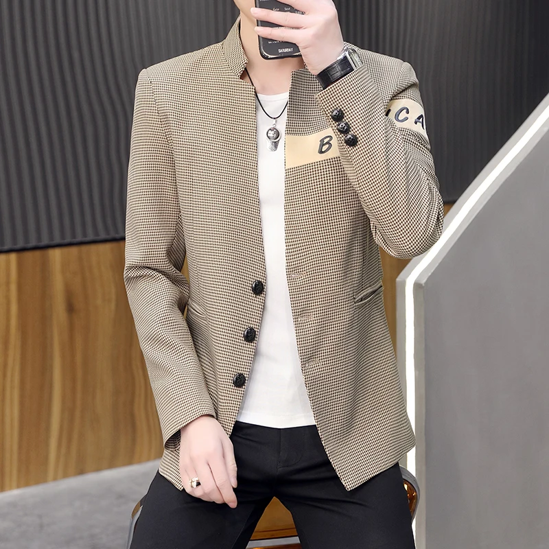 

High Quality Men's Trend Fashion Korea Casual Comfortable Party Workwear Slim Dress Jacket British Style Men's Plaid Blazer
