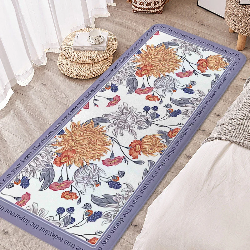 

Rug for Bedroom Vintage Flower Aesthetic House Entrance Mat Custom Bathroom Living Room Floor Carpet Anti Slip Home Decorations