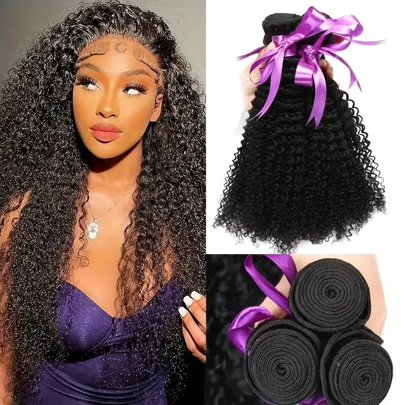 Brazilian 3 Bundles Afro Kinky Curly Hair Extension 100% Human Hair Unprocessed Curly Weave Bundles Virgin Human