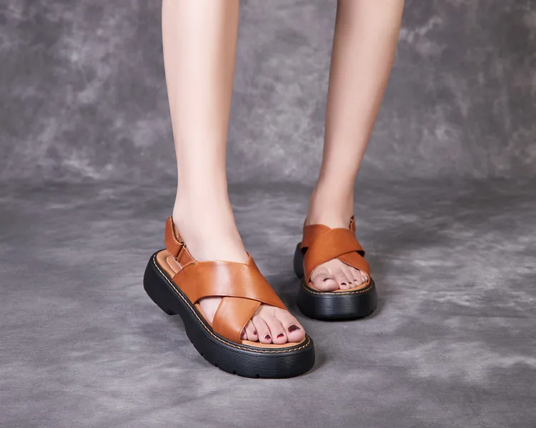 AIYUQI Women's Roman Sandals Genuine Leather 2022 New Platform Trend Women's Summer Sandals Open Toe Retro Sandals Ladies