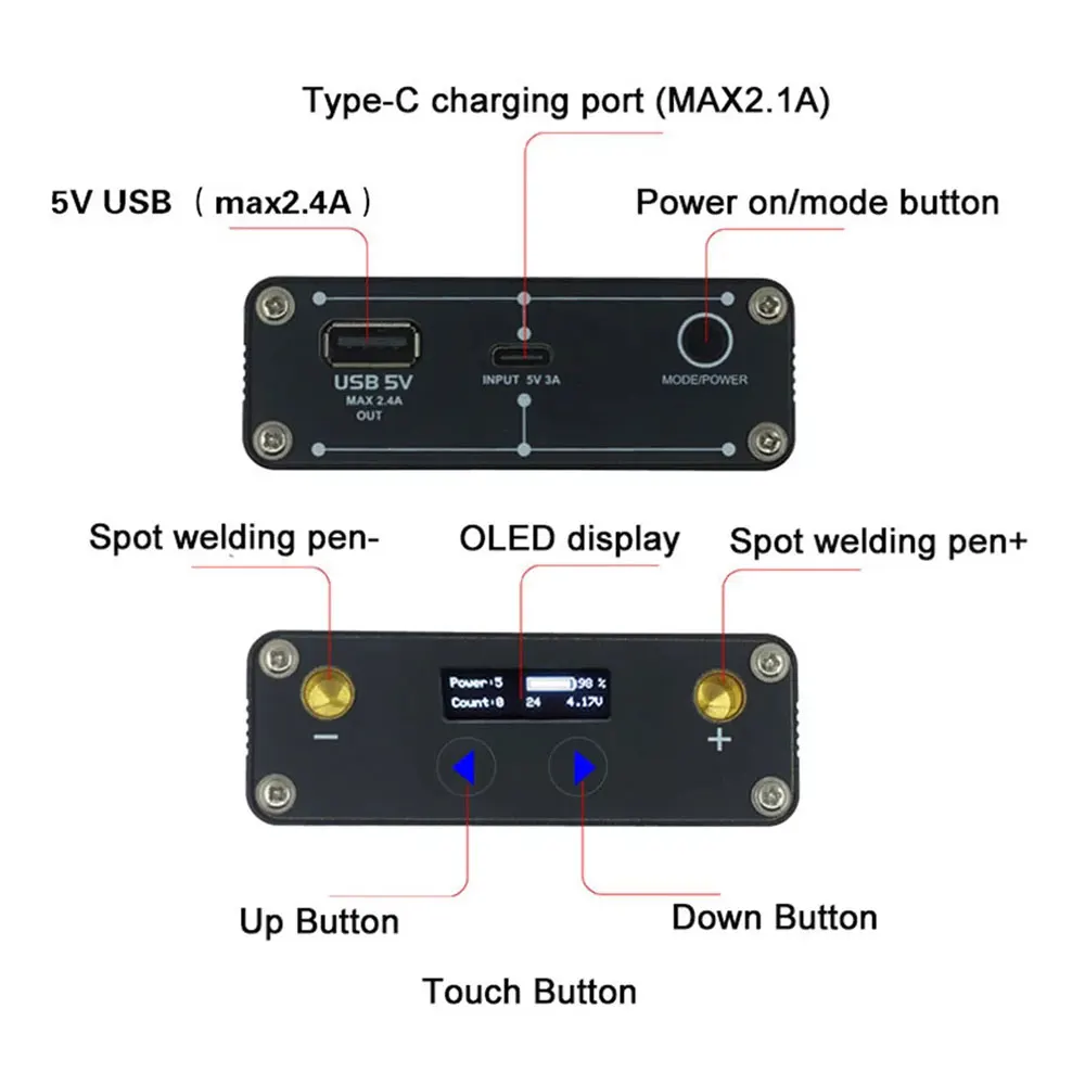 MinderRC DH30 OLED Screen Portable Spot Welder For Max 0.15mm Nickel Strip Spot Welding Machine 18650 21700 5000mAh Lipo Include arc welders