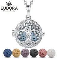 Eudora 18mm Tree of Life Volcanic Lava Stone Necklace Aromatherapy Locket Diffuser Pendant Fashion Lava Stone Jewelry Women Gift 1