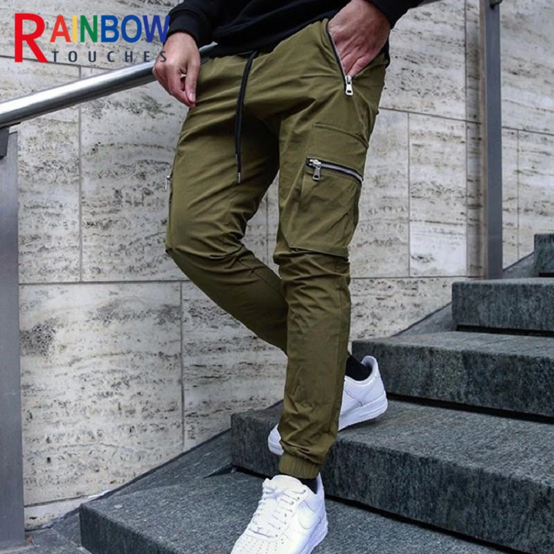 Rainbowtouches Cargo Pants New Sweatpants Men's Pants Zip Pocket Men Casual Stretch Fabric Running Men's Trousers