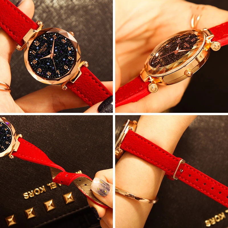 Xiaoya Women's Watches Personality Romantic Starry Sky Watches Women Rhinestone Face Leather Band Quartz Wistwatch Reloj Mujer - 5