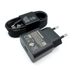 25W Super Fast Type - C Charger with EU Plug - Samsung Adapter - Black EU and Cable