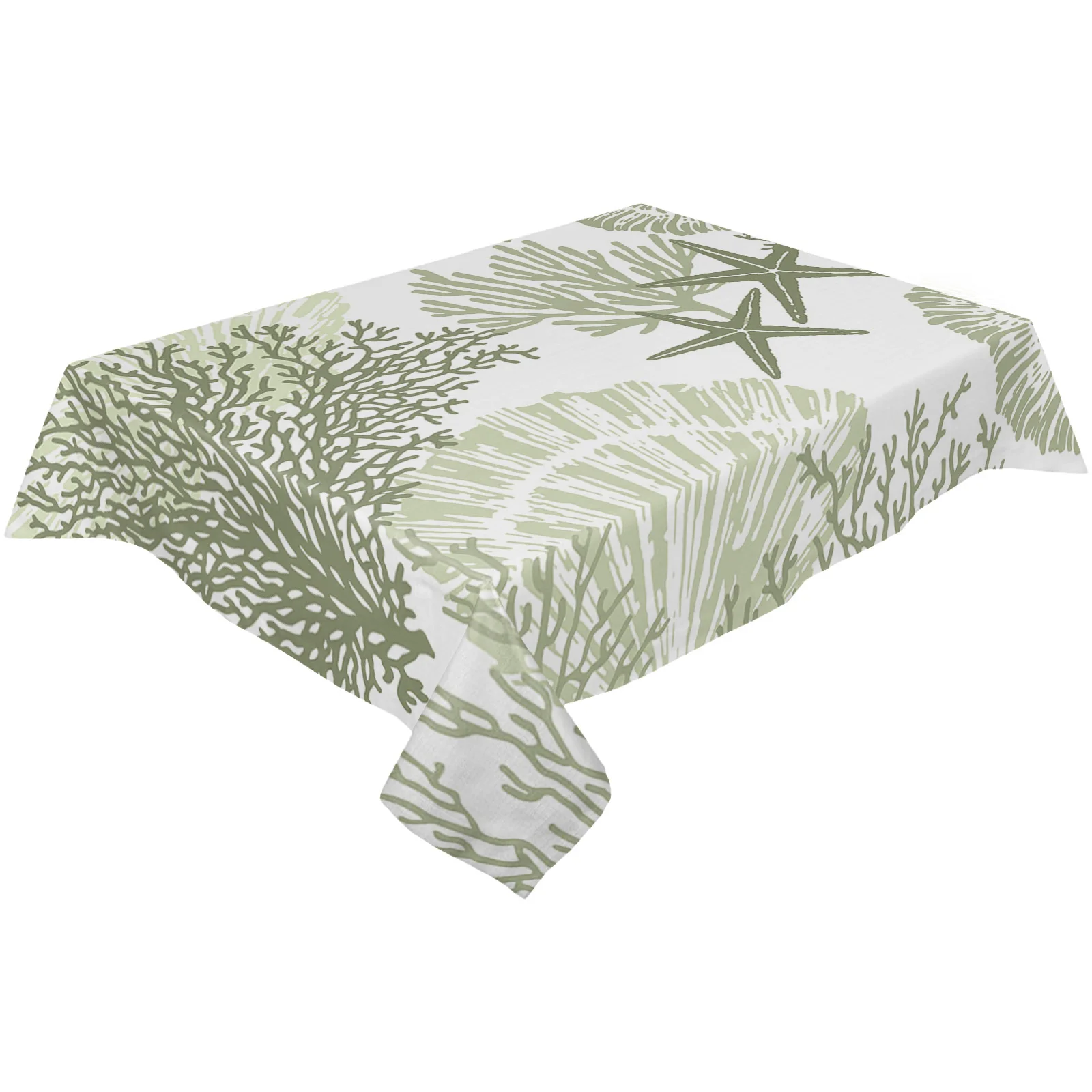 

Sage Green Ocean Coral Starfish Abstract Waterproof Tablecloth Wedding Party Rectangular Tablecloth Holiday Decor Table Cover
