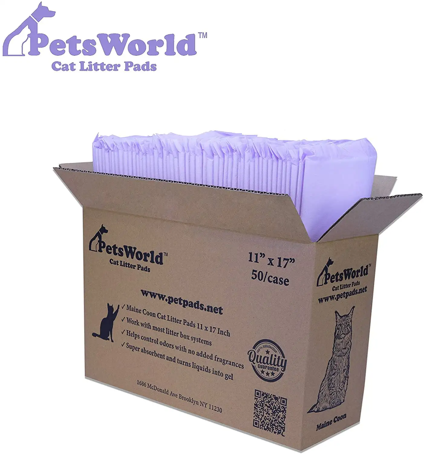 

PetsWorld Cat Litter Pads Fresh Scent 50 Count, Heavy Duty Absorbancy