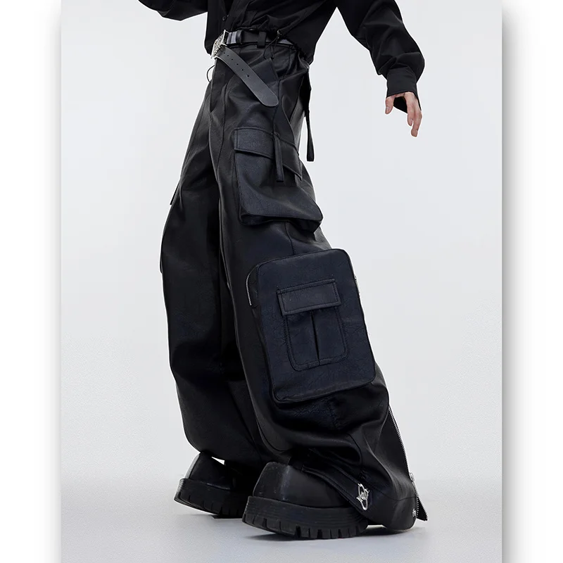 Description Picture 6 of itemFEWQ Niche PU Leather Pants Wide Leg Streetwear Trend Men's Clothing Large Pockets Baggy Overalls Personality Trousers 9C1943