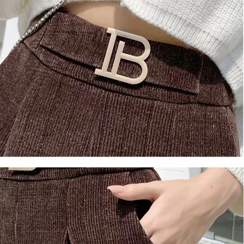 하이 웨이스트 A 라인 반바지 포켓 올 매치 루즈 솔리드 청년 반바지, 캐주얼 빈티지 트렌드 여성 의류, 가을 겨울 신상 패션