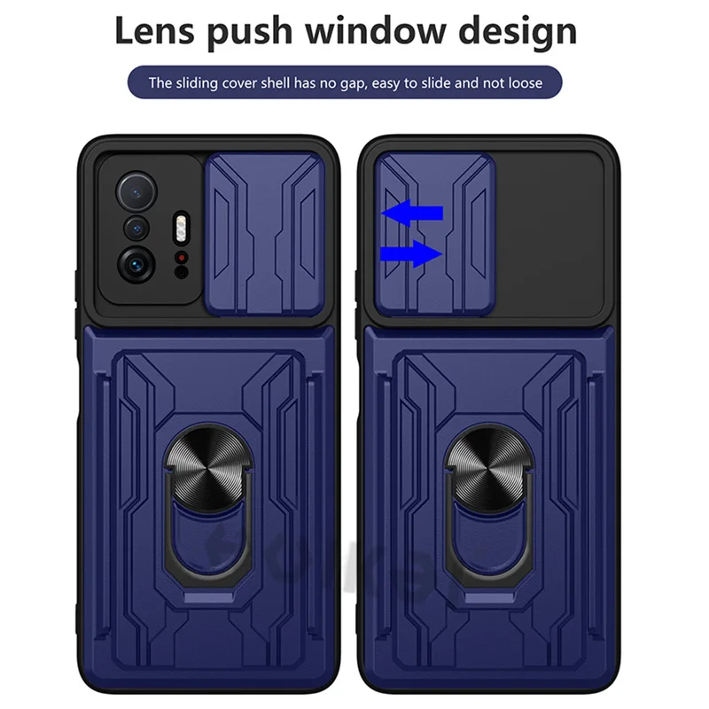 Detachable Card Holder Phone Case For Xiaomi 11T 11 Pro Redmi Note 11 10 Poco X3 Pro Max Slide Stand Kickstand Ring Camera Cover