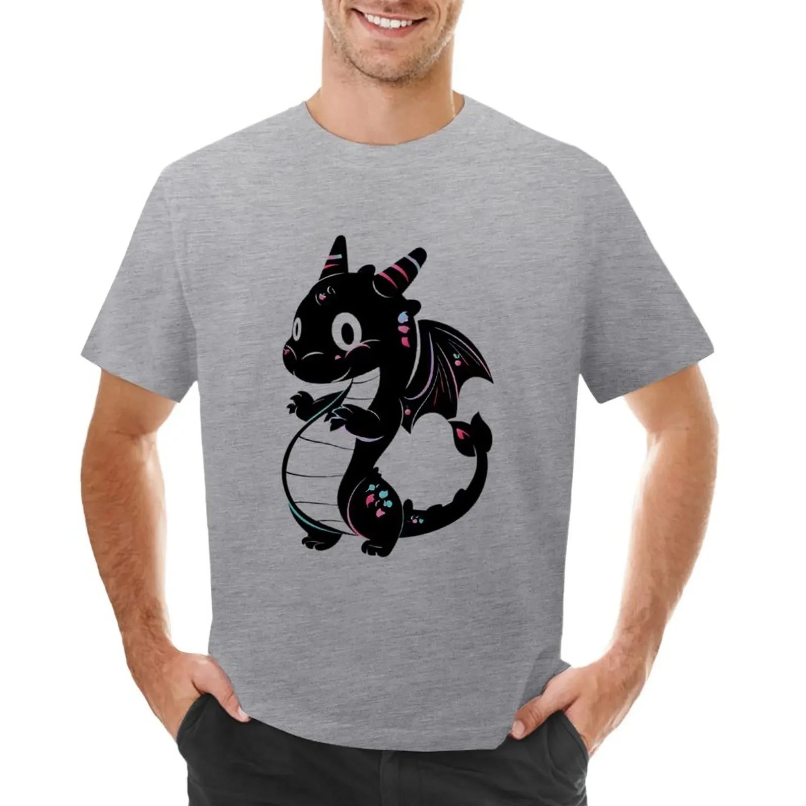 

Cute Monochrome Dragon Illustration T-shirt Aesthetic clothing summer top men t shirt