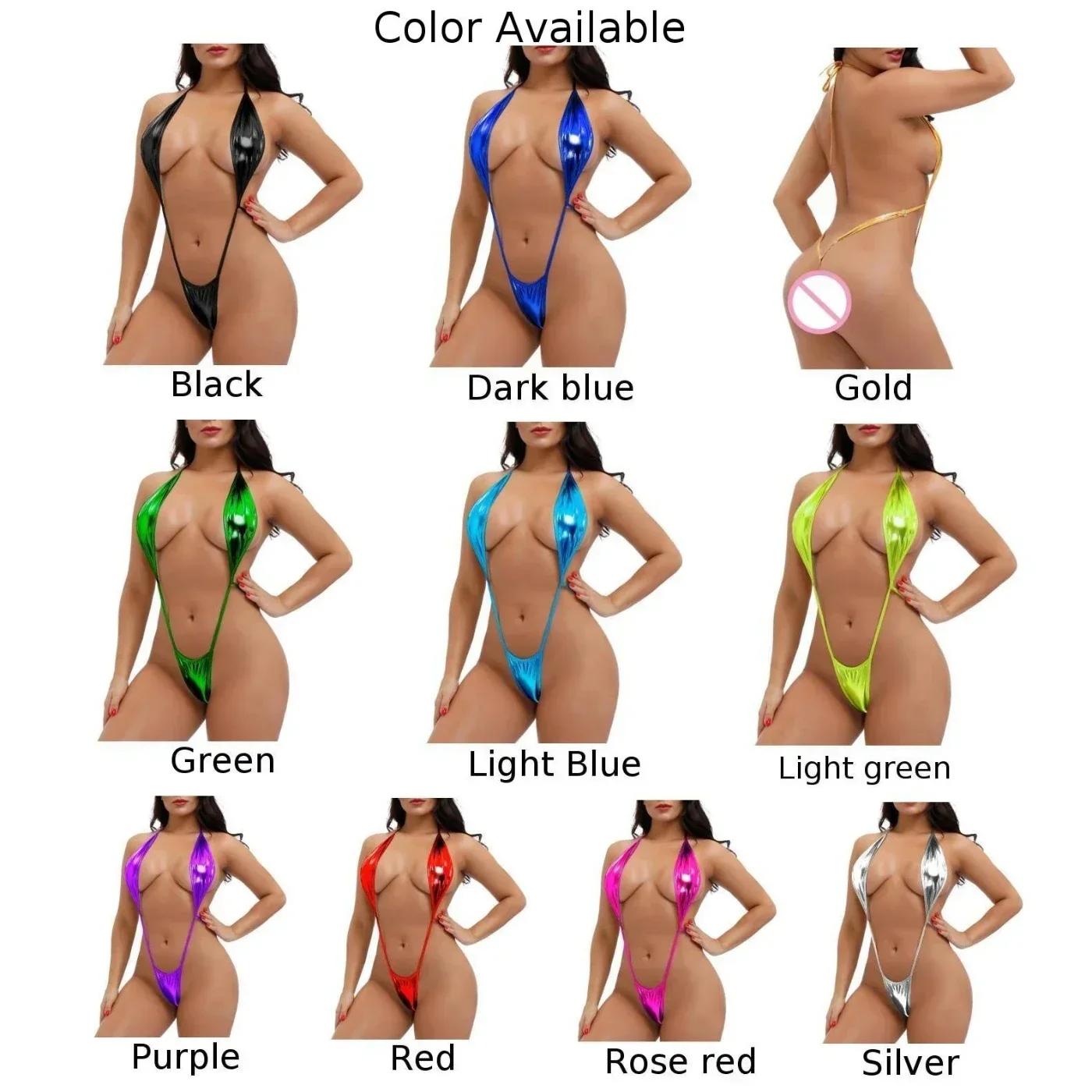 Womens Shiny Bikini Extreme Sling Shot Swimsuit 1 Piece Halter Lace-Up Thong Bodysuit Teddies Lingerie Sexy Swimwear