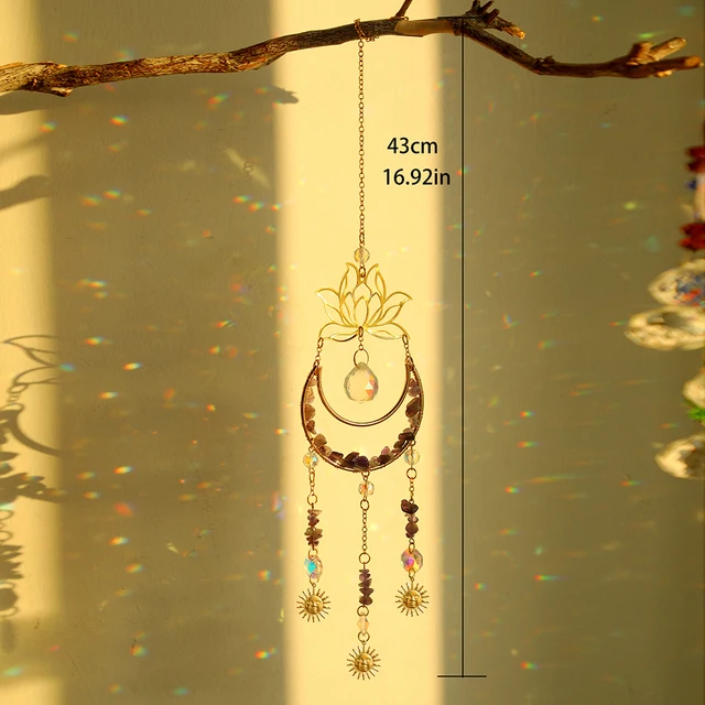 Hold És Lotus Prism Suncatcher Natural Stone Dreamcatcher Hanging Crystal Sun Catcher Rainbow Maker Garden Window Dekoráció - Image 5