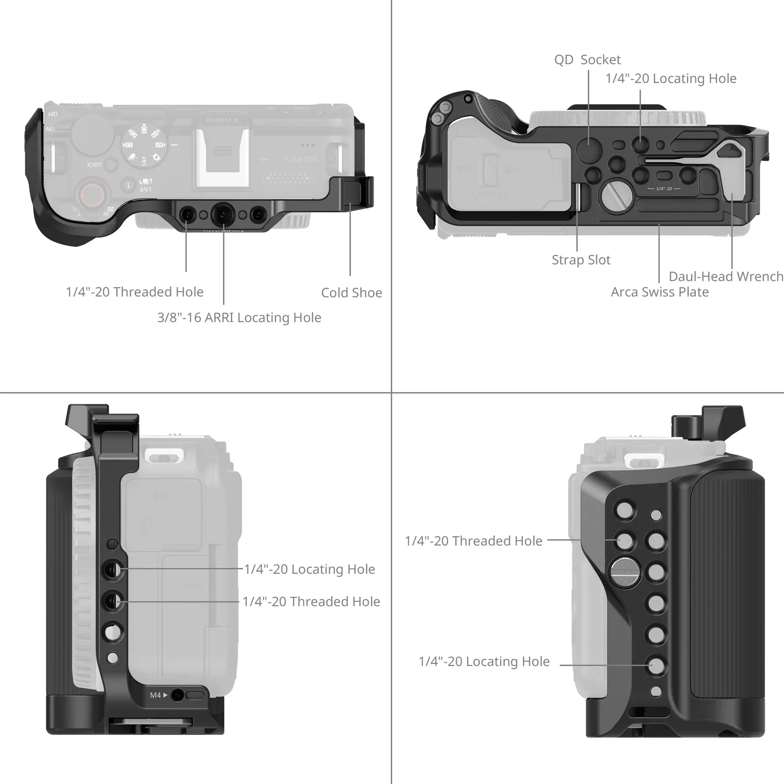 SmallRig Full Camera Cage for Canon EOS R50 V with Silicone Handle & Arca-Swiss