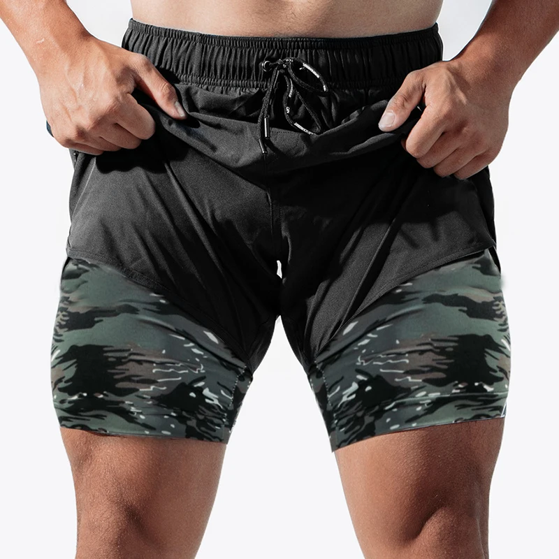 Mens Running Shorts Outdoor Training Shorts Male Camo Jogging Gym Fitness 2 in 1 Shorts with Longer Liner Workout Short Pants 8