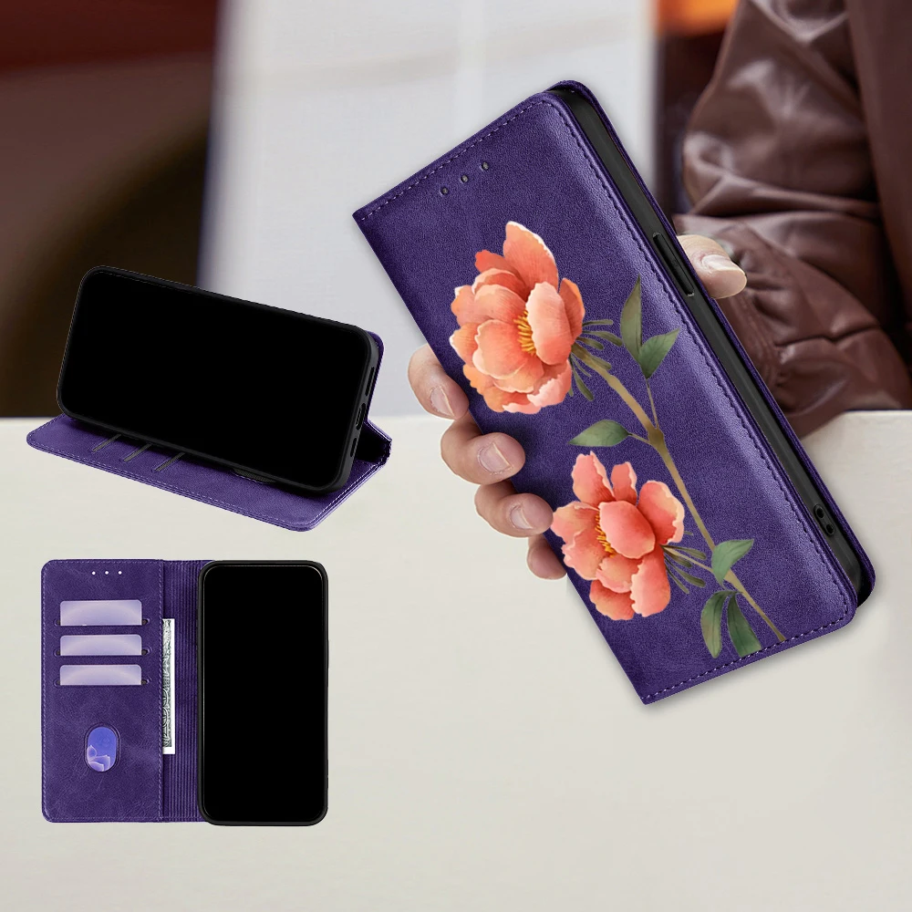 Elegant Flower Pattern Leather Flip Cover Phone Case