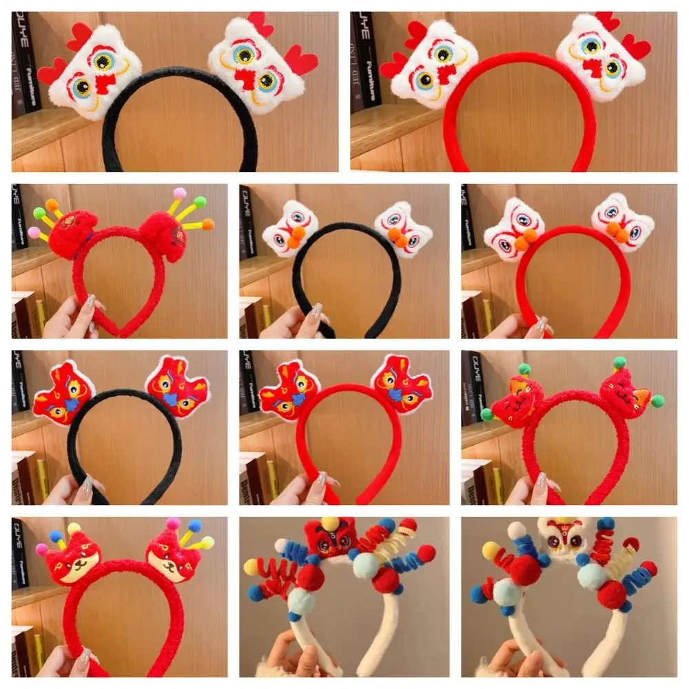 Red Hairband 2024 Happy New Year Headband Lion Dance Cartoon Dragon Doll Headband Child Headwear New Year Headwear