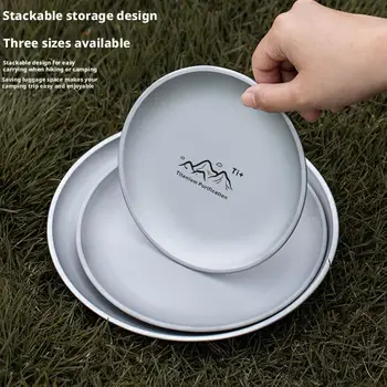 Stainless Steel Plate Titanium Purification Camping Outdoor Kitchen Picnic Tray Salad Fruit Plate Dishware Dinnerware Tools