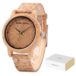 BOBO BIRD Women's Luxury Handmade Bamboo Watch with Cork Strap (Men 44mm)