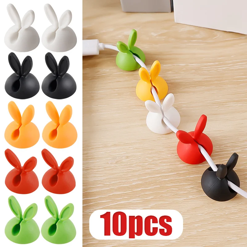 Cute Rabbit Ear Cable Manager Desktop Car Dashboard Charger Cables Clasp Clip Desk Line Organizer Bunny Ear Winder Holder wire organizer adhesive traceless cable winder multifunctional desktop data cable headset mouse wire harness clip wire manager