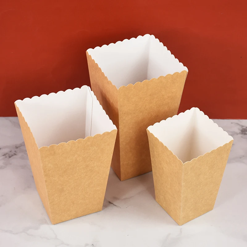 12Pcs Kraft Paper Popcorn Boxes Container Birthday Party Movie Night Fries Cup Snack Buckets Wedding Favors Gift Box Supplies