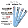 Multi-effect 4 In 1 Eyeliner Eyebrow Pencil Contour Pen Long Lasting Waterproof Cosmetics Eyeliner Makeup Pencil Lip Liner Pen 6