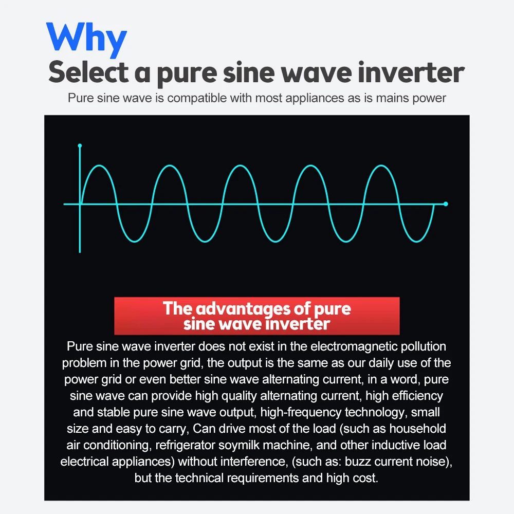 Description Picture 4 of item1000W Car Portable Power Bank Converter Solar Inverter Pure Sine Wave Inverter DC 12v To AC 220V Inverter Power Converter