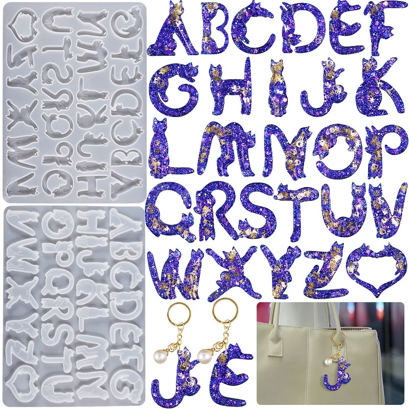 

2023 Halloween Series English 26 Letter Pendant Silicone Mold DIY Making Keychain Backpack Pendant Cat Shape Jewelry Making Tool