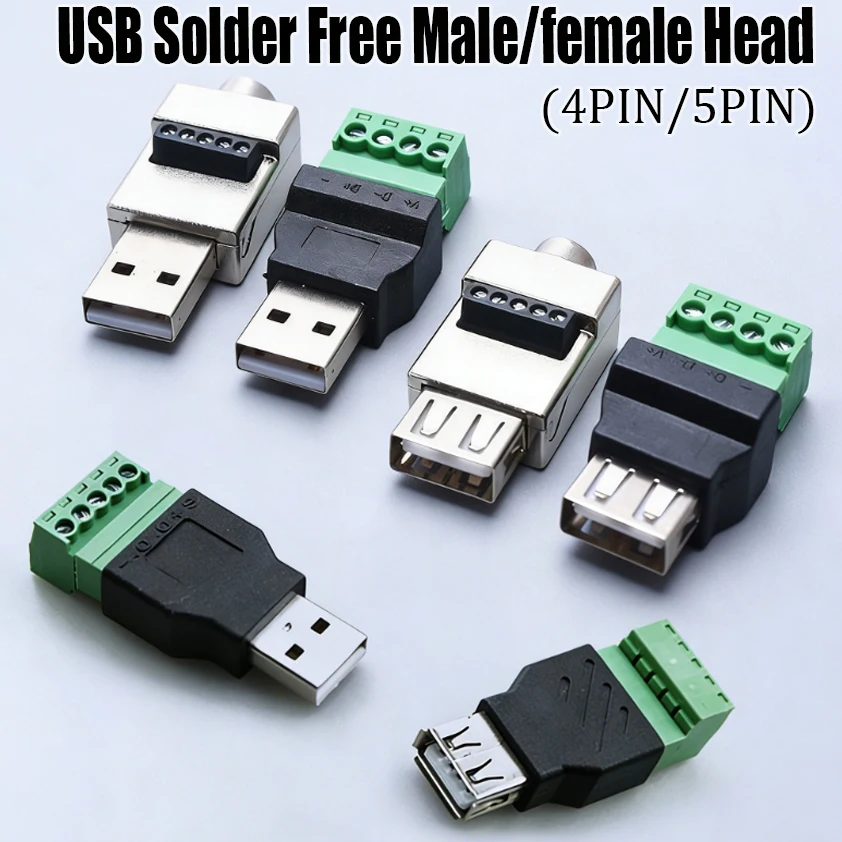 3 Stück/Set USB 2.0 lötfreier Adapter A-Typ Stecker/Buchse auf 4-Pin/5-Pin Schraubklemmen-Stecker, geeignet für DIY-Bausätze ohne Montage – Detail 2