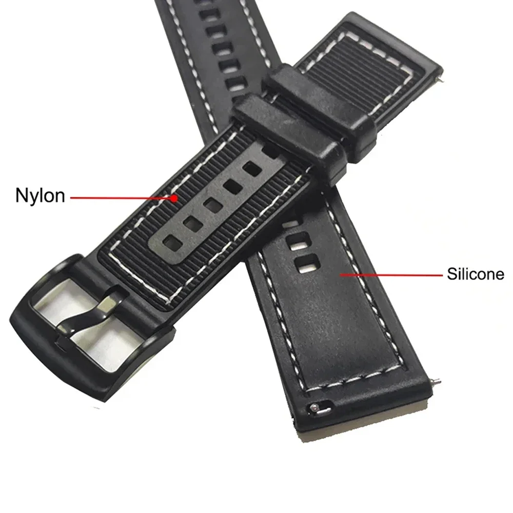 Versatile 22mm Silicone Nylon Watch Strap - Sporty & Durable Bracelet