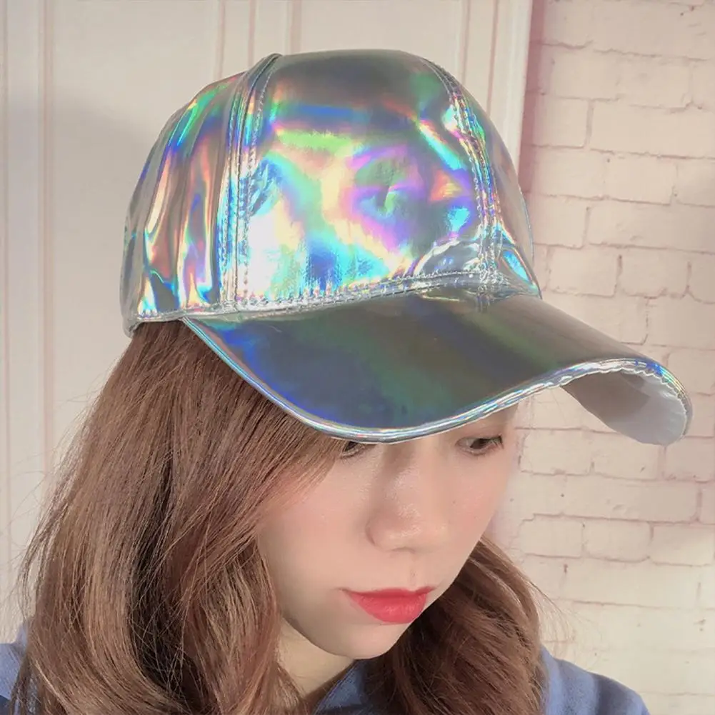 Adjustable Baseball Cap Leather Fashion Trend Reflective Gradient Colorful Hip Hop Hat Casual Hat for Outdoor Beach UV protectiv