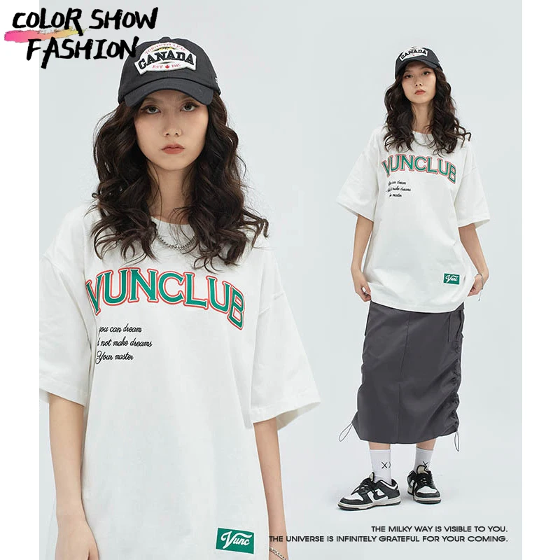 

2023 Spring and summer hot Letter Foam Printing T-shirt Oversized Casual Loose Hip-Hop Street Short-Sleeved T-shirt for Women